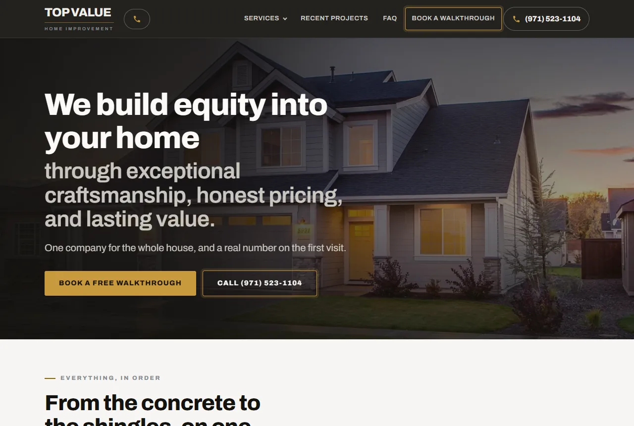 Top Value Home Improvement website screenshot